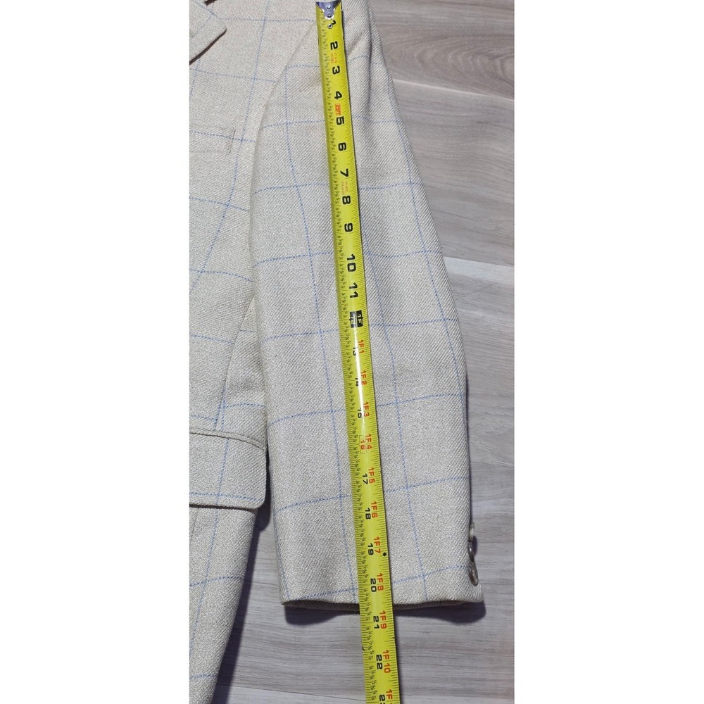Haspel Men's Beige Blue Check Blazer Two-Button Double Vent 22" Chest - Picture 7 of 8